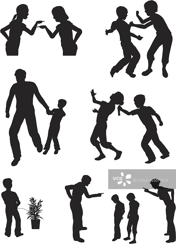 争吵儿童的剪影合集图片素材