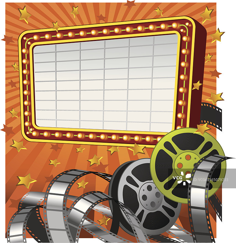 电影字幕空白霓虹灯标志，电影胶片矢量图片素材