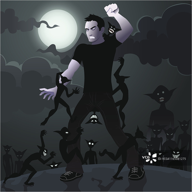 恶魔夜晚袭击人类图片素材