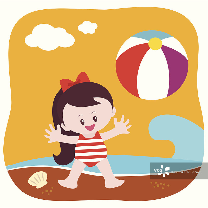 沙滩上的可爱女孩图片素材