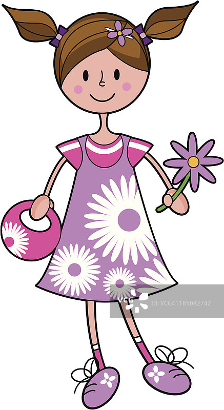 手提包鲜花的可爱时髦女孩图片素材