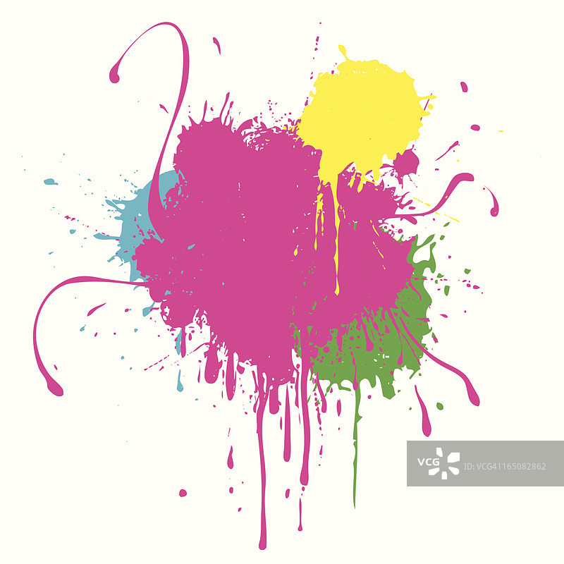 粉色、蓝色、黄色和绿色油漆飞溅图片素材