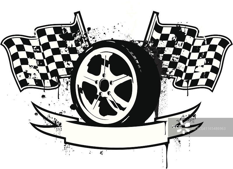 赛车徽章、车轮和旗帜图片素材