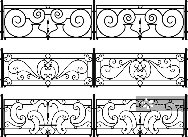 装饰性锻铁栅栏或栏杆矢量图图片素材