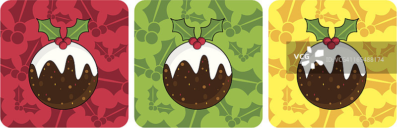 带有冬青重复图案的圣诞布丁图标图片素材