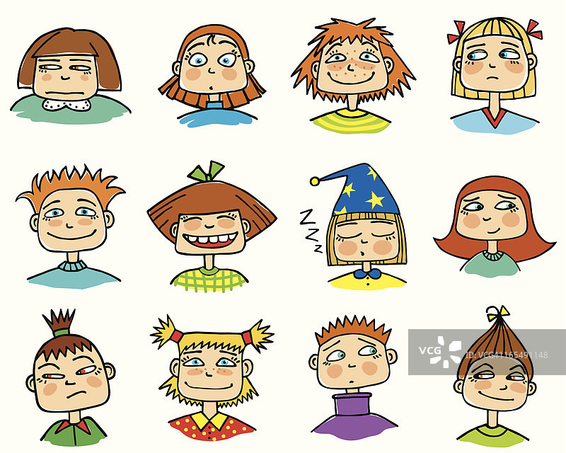 展现不同情绪的儿童面部图片素材