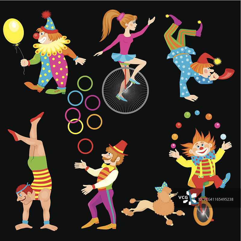 小丑和马戏团表演者表演杂技图片素材