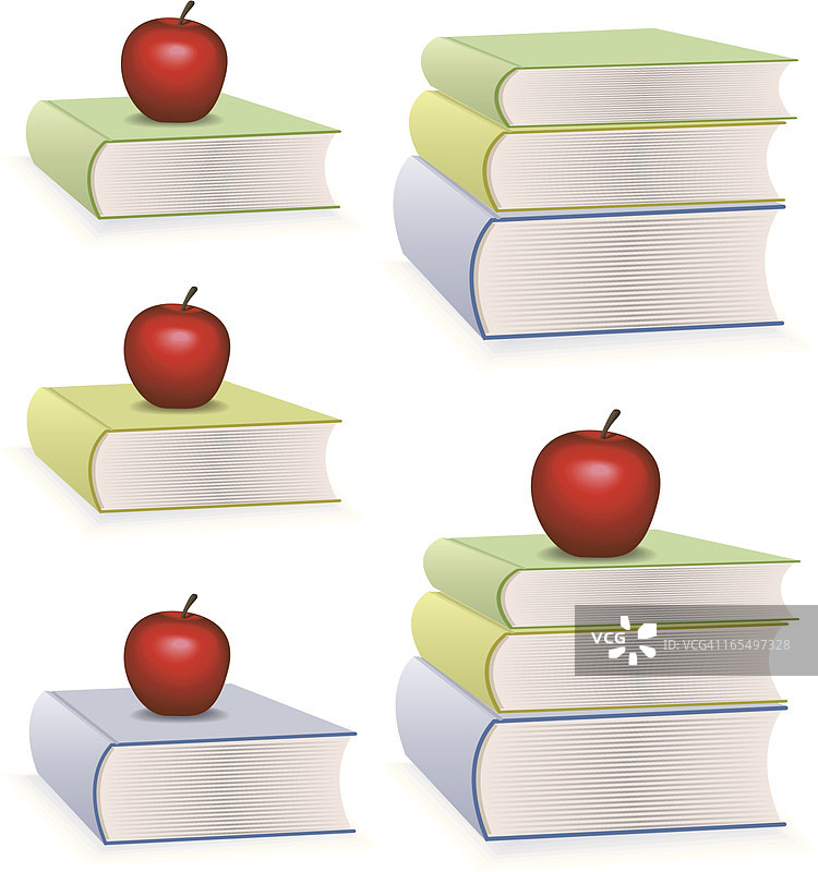 苹果和书堆图片素材