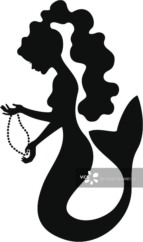 美人鱼和珍珠剪影图片素材