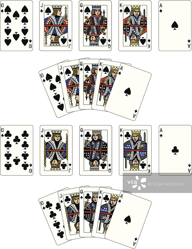 黑桃和梅花同花顺扑克牌图片素材