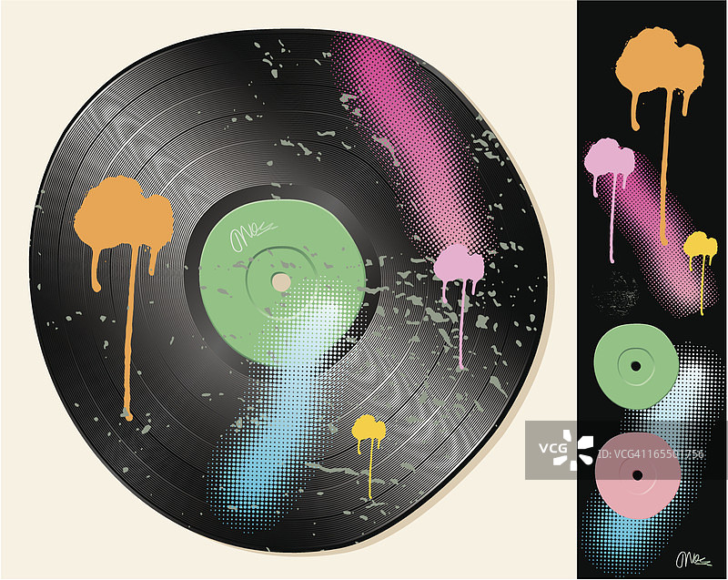 Grunge风格的黑胶唱片图片素材