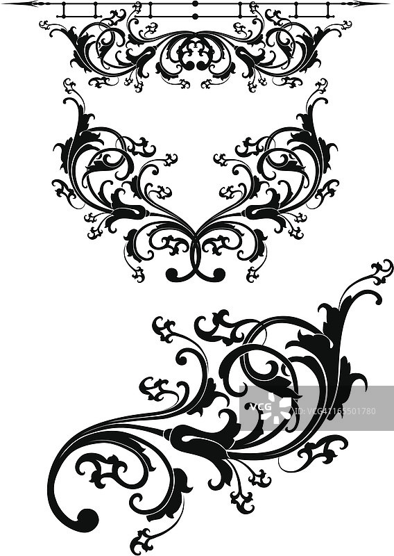 维多利亚黑色卷轴套装图片素材