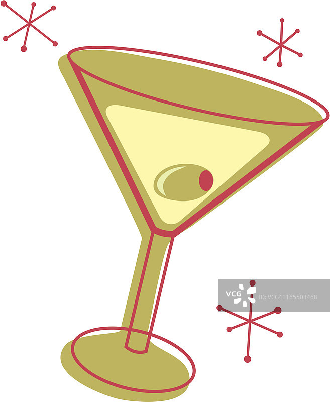 带有橄榄的马提尼酒杯插画图片素材