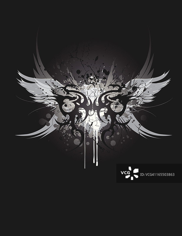 黑色、白色和灰色部落风格的龙设计图片素材