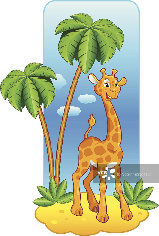 棕榈树下的小长颈鹿图片素材