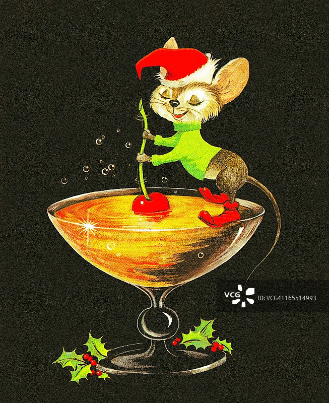小老鼠调制圣诞鸡尾酒图片素材