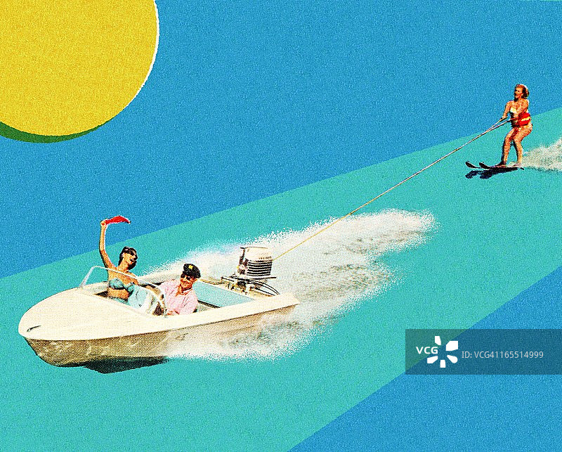 船只和滑水者图片素材