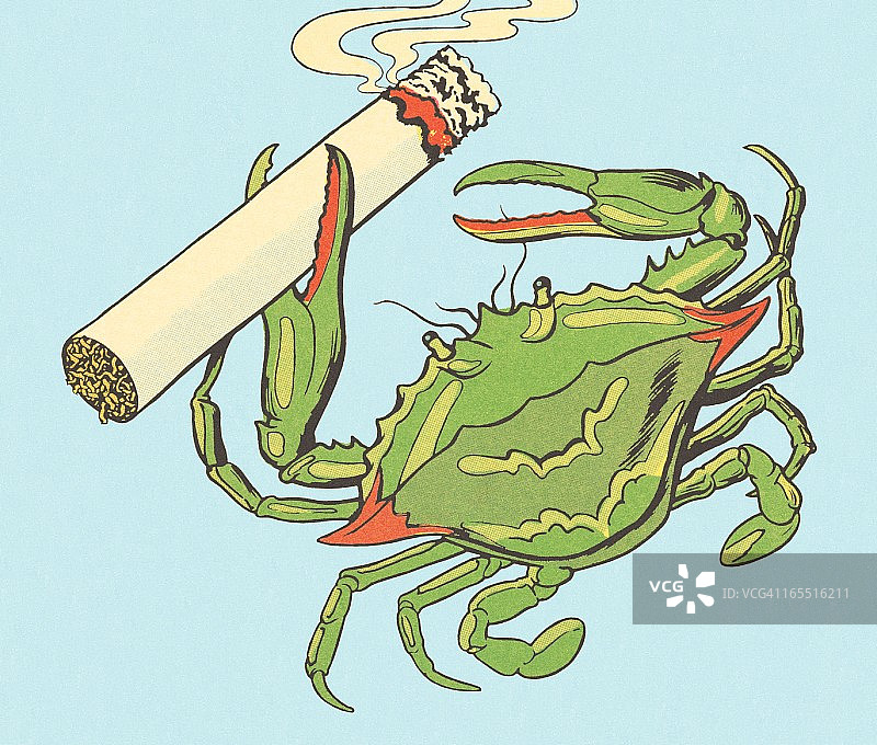 抽烟的螃蟹图片素材