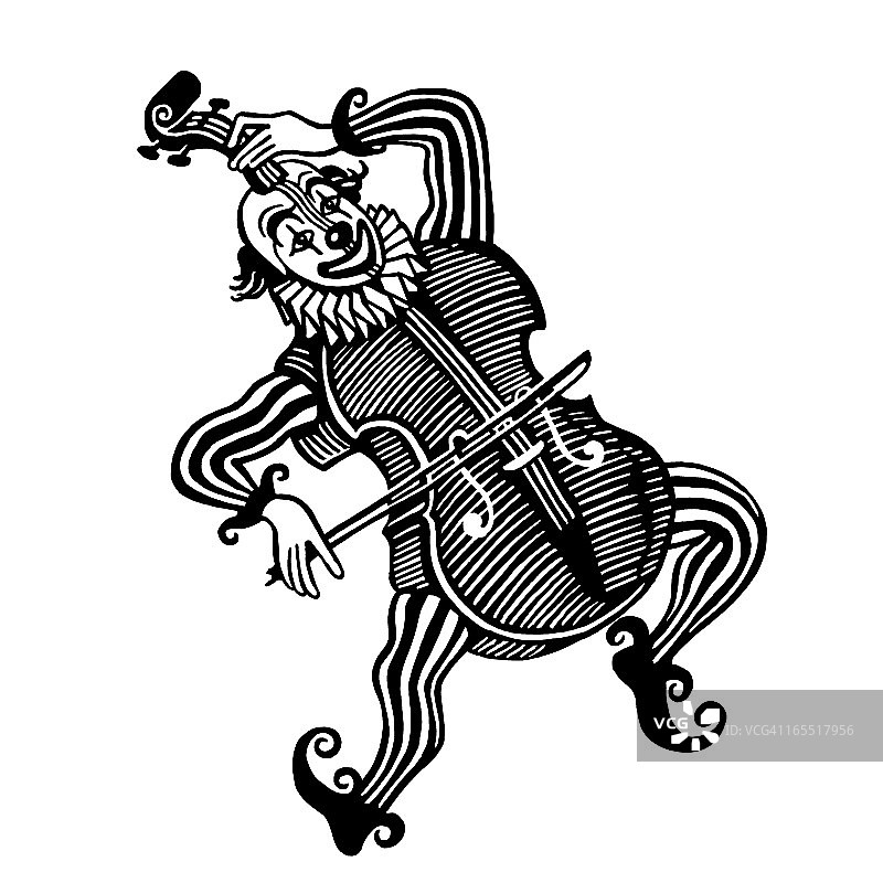 小丑穿着大提琴服装图片素材