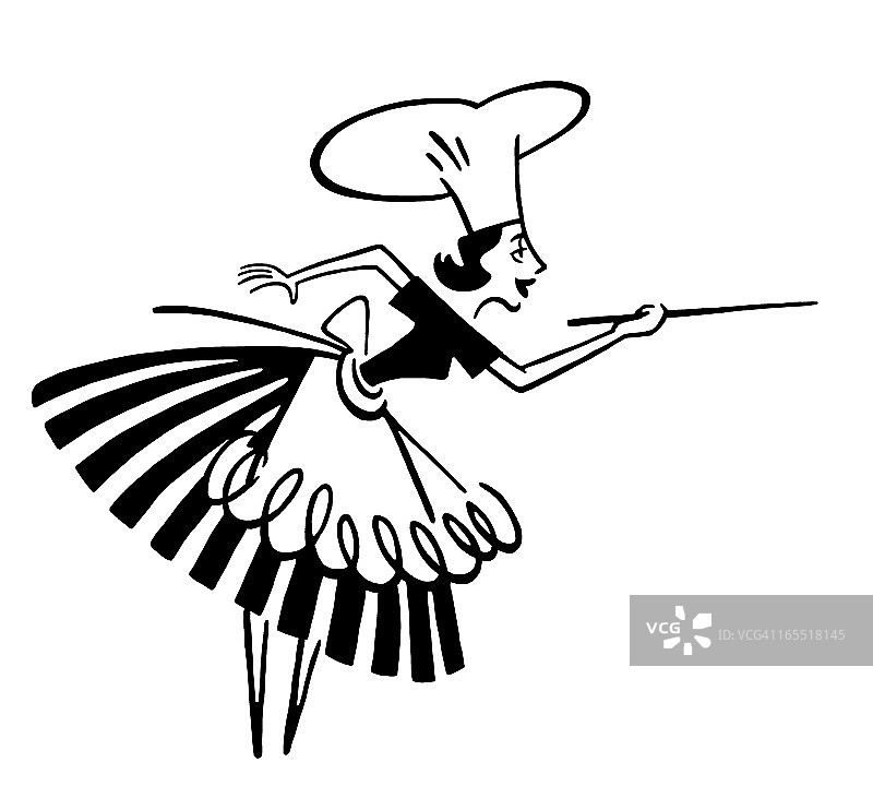 拿着指示器的家庭主妇厨师图片素材