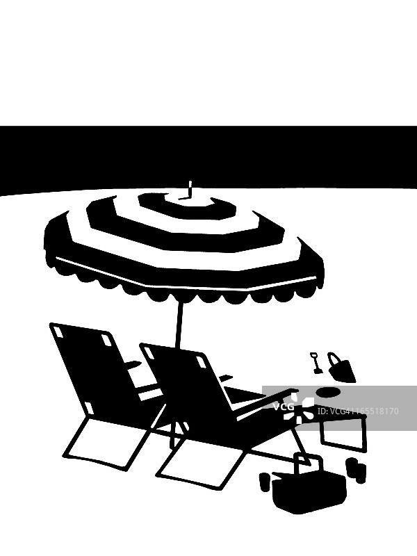 沙滩上的躺椅和遮阳伞图片素材