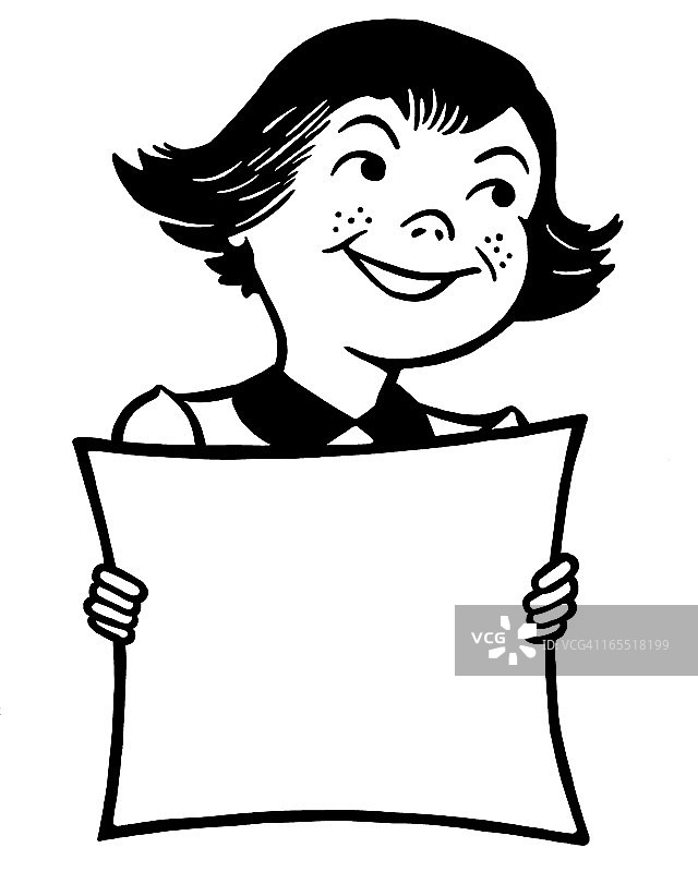 女孩手持大幅纸张图片素材