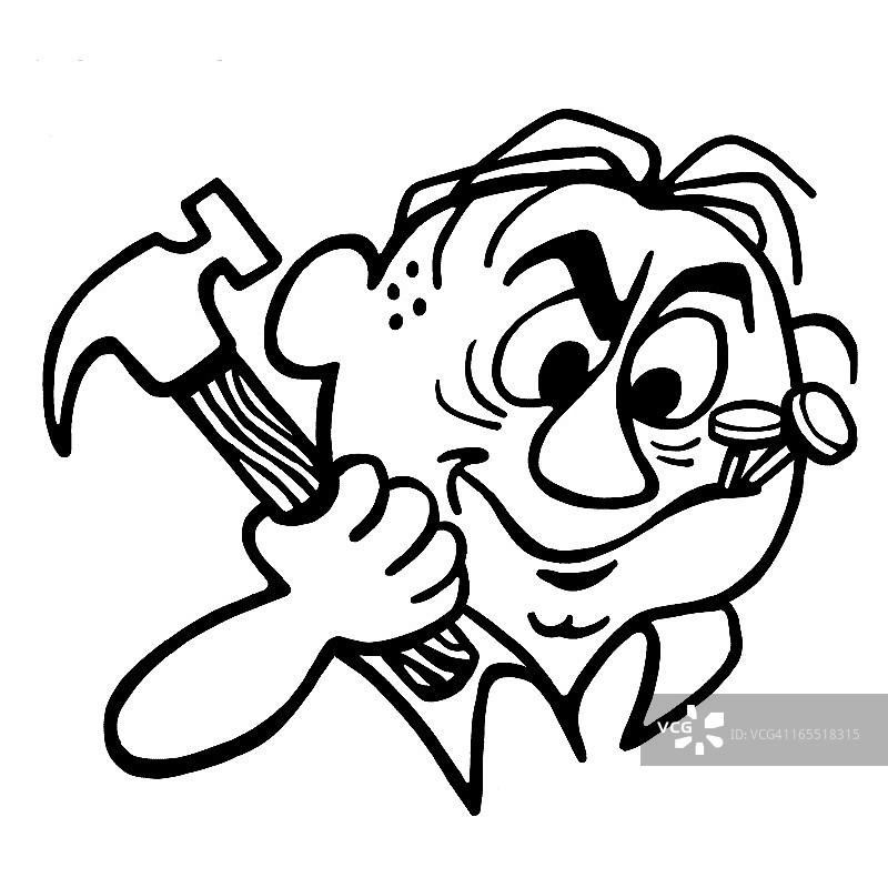 手持锤子和钉子的男人图片素材