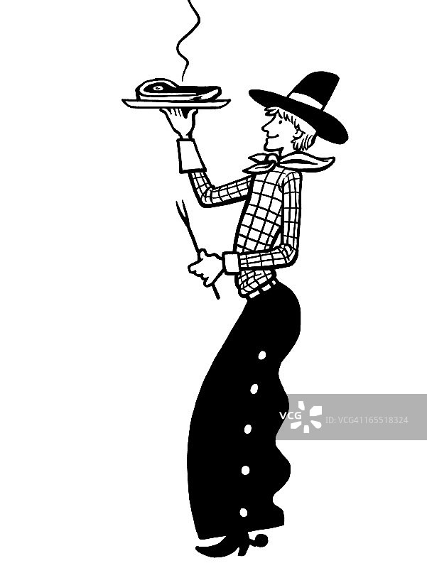 享用牛排晚餐的牛仔图片素材