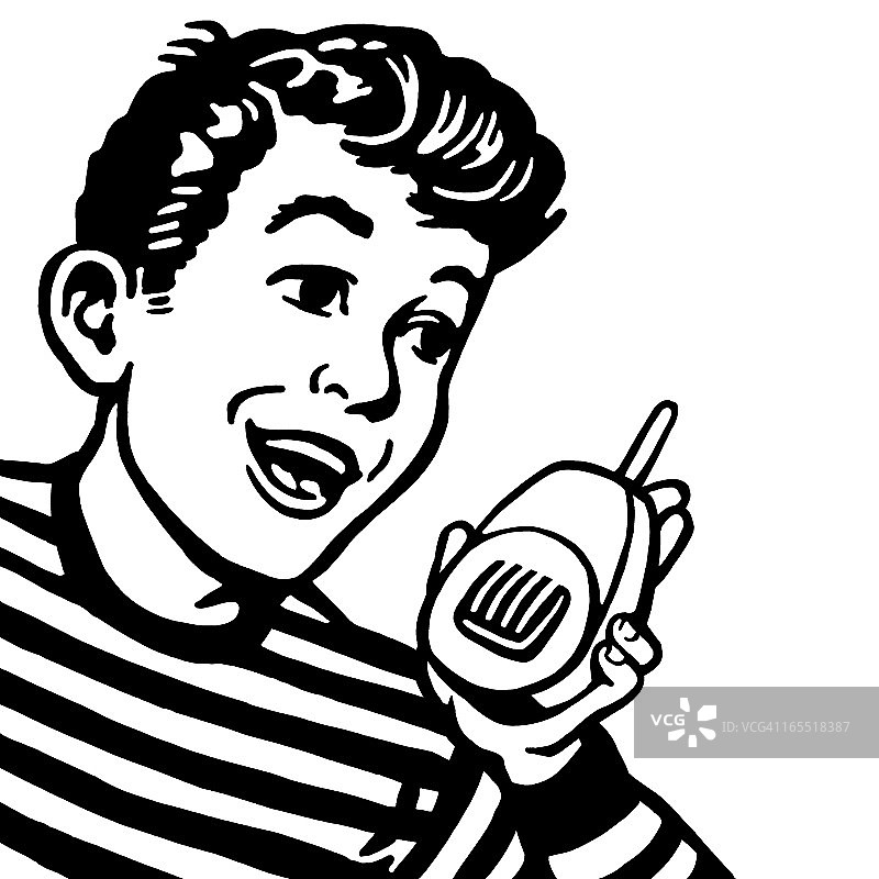 男孩用对讲机通话图片素材