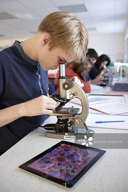 学生在课堂上使用显微镜图片素材