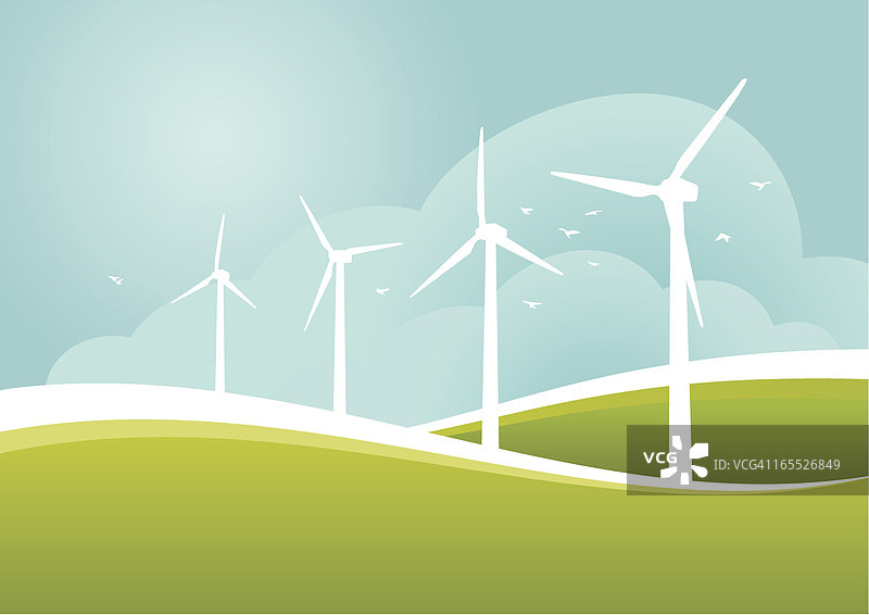 田野上工作的风车插图图片素材