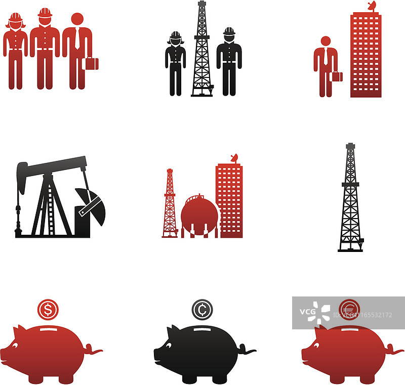 石油和天然气行业职业图标-红色和黑色图片素材