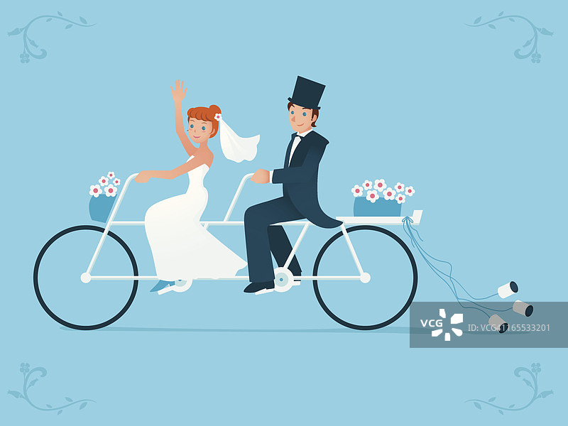 新婚夫妇骑双人自行车图片素材