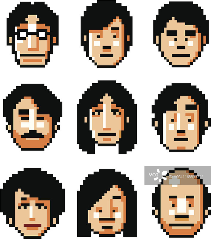 像素风人脸 - 黑发图片素材