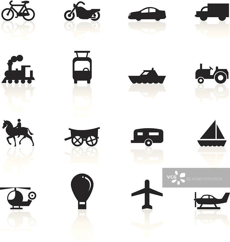 各种交通工具黑色图标图片素材