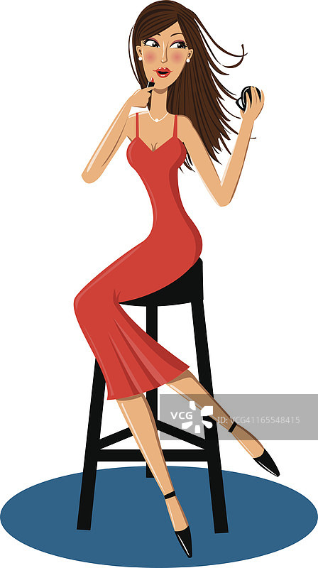 棕发女人涂口红图片素材