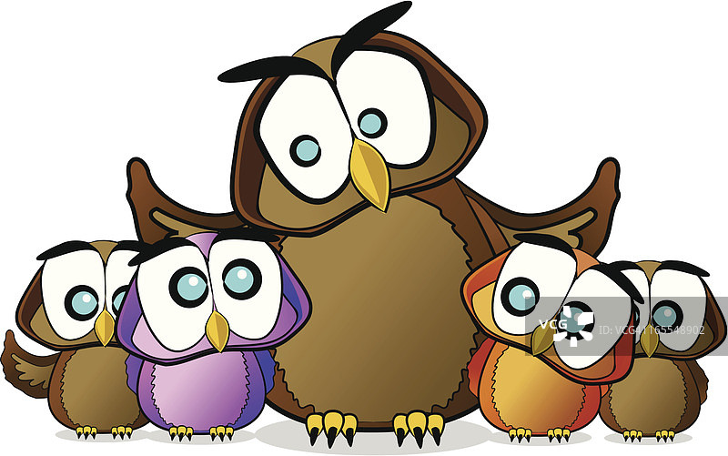 卡通猫头鹰一家图片素材