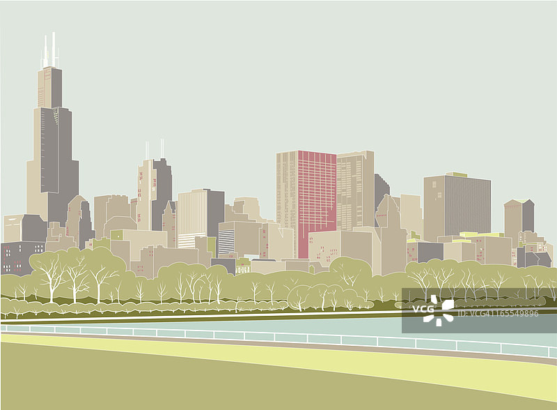 芝加哥天际线的数字绘画图片素材