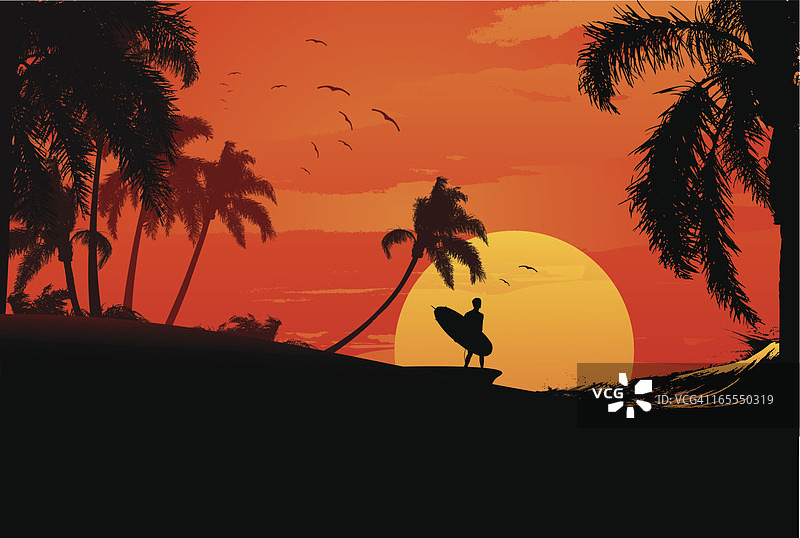 日落冲浪者图片素材