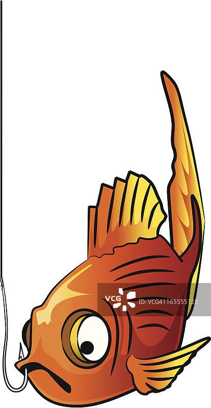 卡通鱼钩上的鱼图片素材