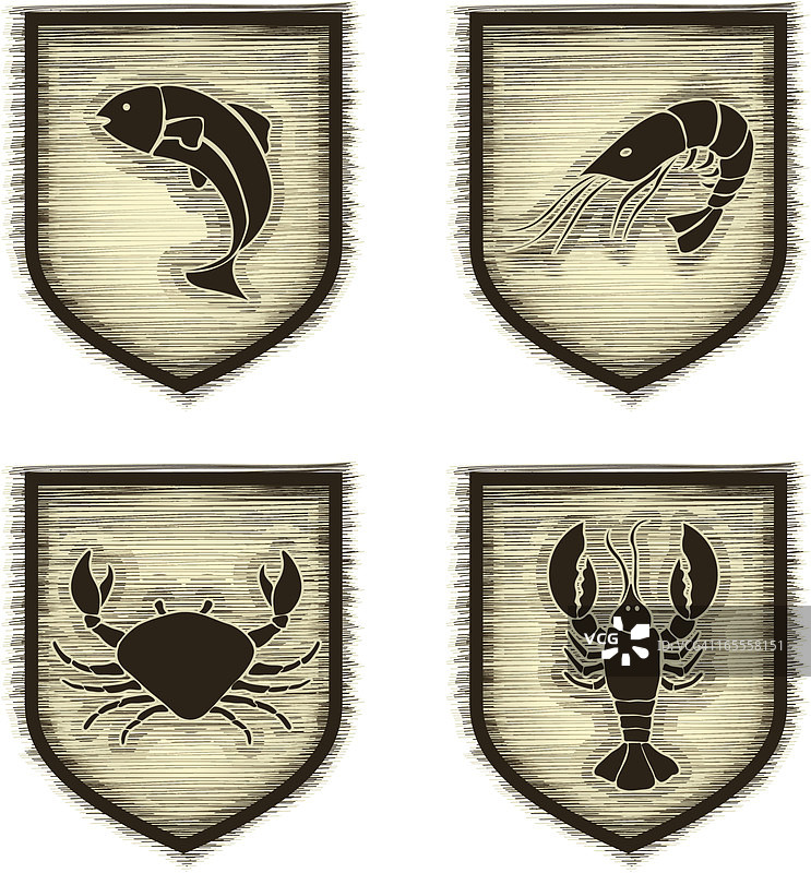 海鲜木质盾牌图片素材