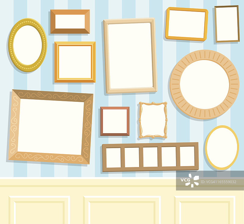 墙上的十二个空白相框图片素材