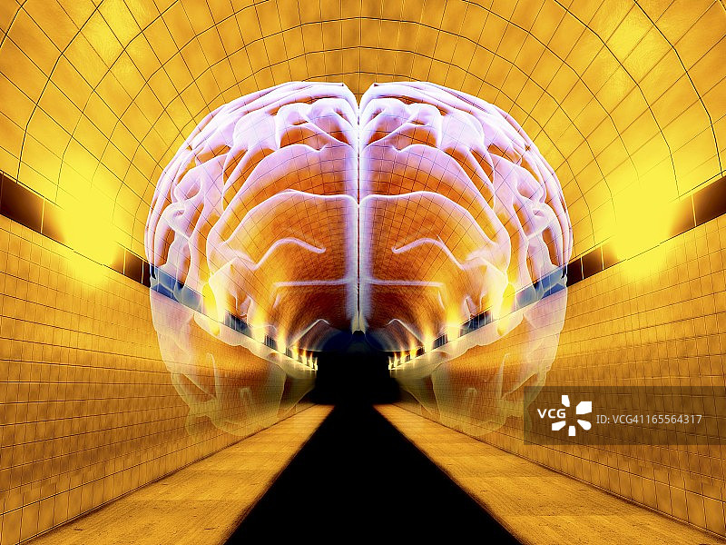 隧道里的大脑，心理状态图片素材