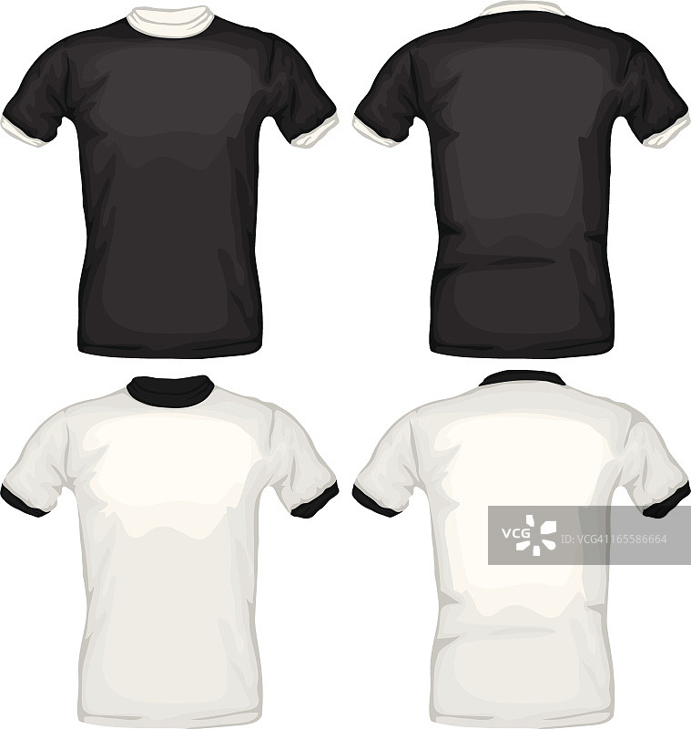黑白环领T恤正面背面图片素材