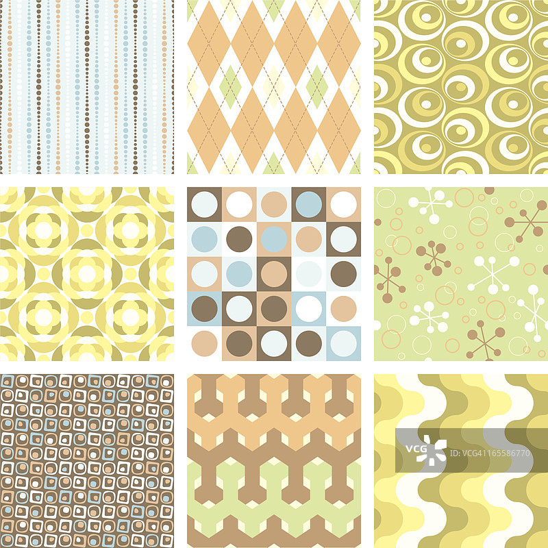 另一组九款时髦的复古无缝图案图片素材