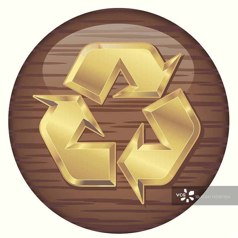 木头上的金色回收标志图片素材
