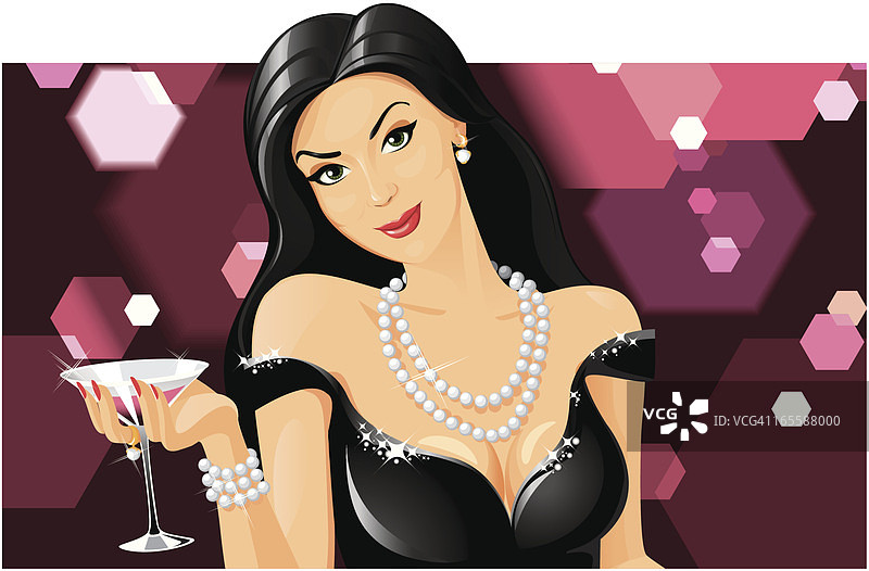 手持马提尼的神秘女士图片素材