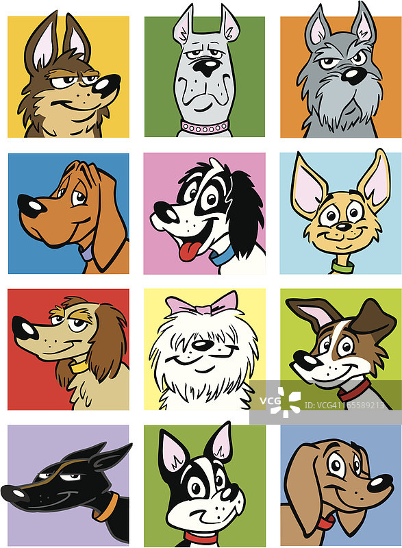 各种品种的卡通狗头图片素材