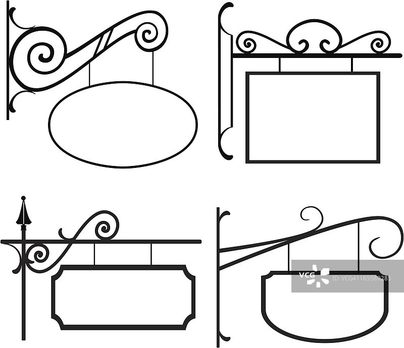 带锻铁挂架的线条艺术标志图片素材