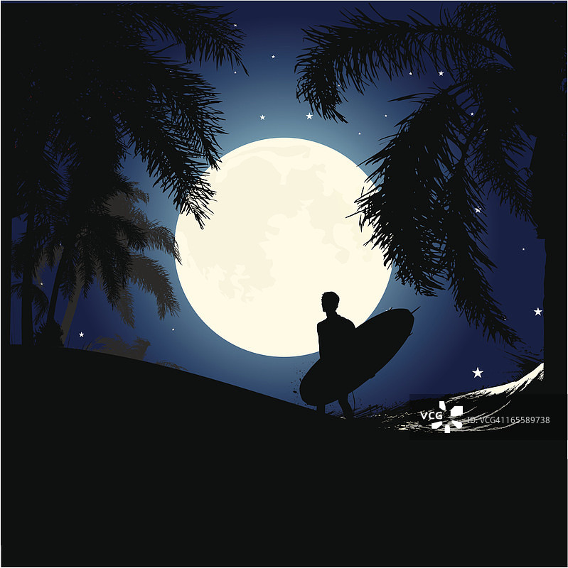 月光下的冲浪者图片素材